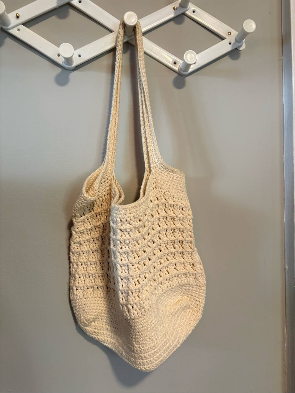Cream Crochet Tote Bag with Shoulder Straps